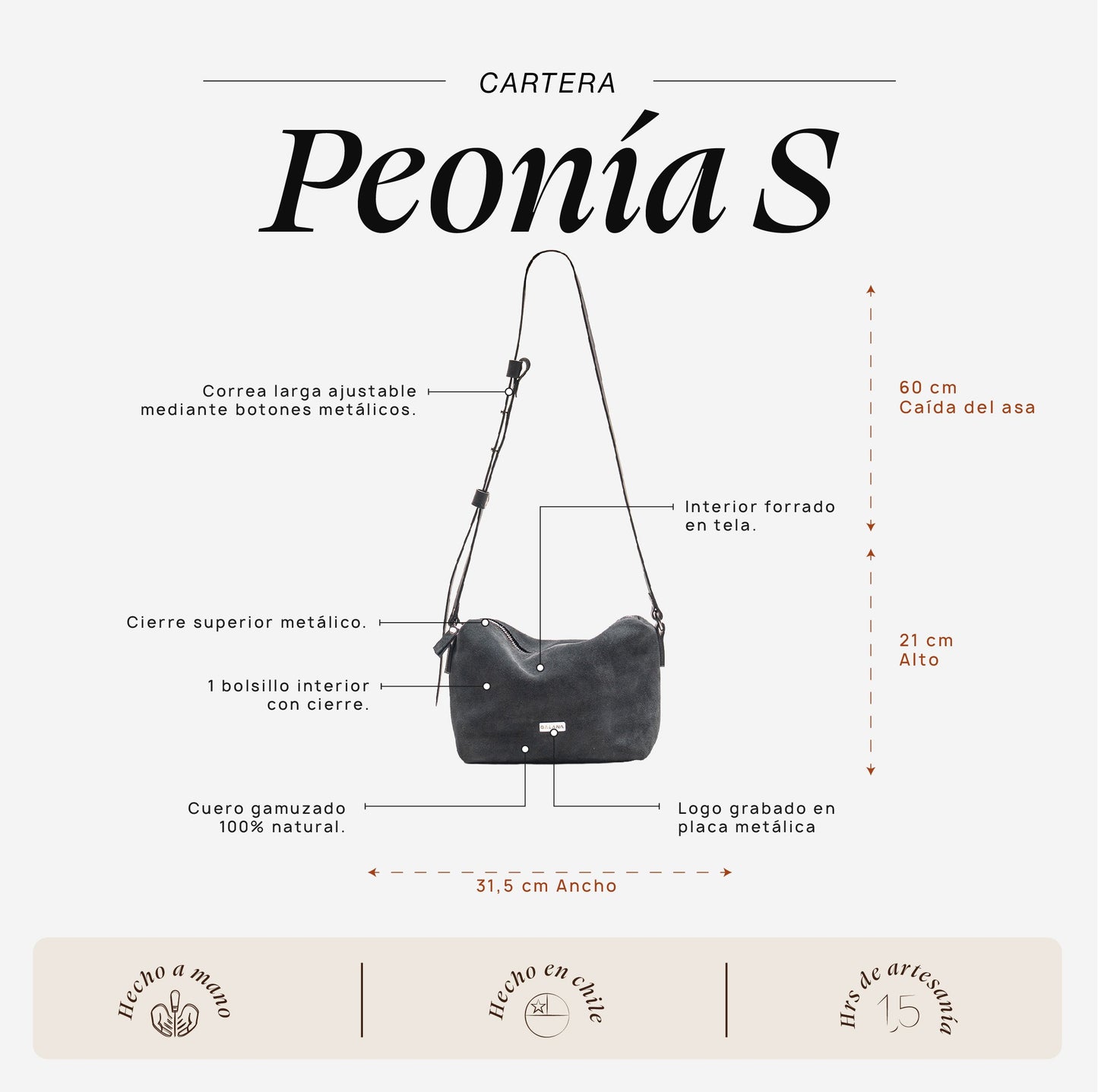 Cartera Peonía S Plomo